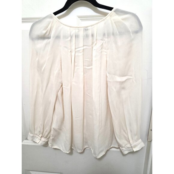 JOIE WOMEN'S IVORY SILKY FAIRY PLEATED PEASANT BLOUSE TIE NECK SIZE SMALL - Picture 3 of 10